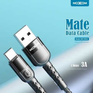 CABLE PHONE MOXOM DATA USB TO TYPE-C 3A FAST CHARGE NYLON 1000MM BLACK